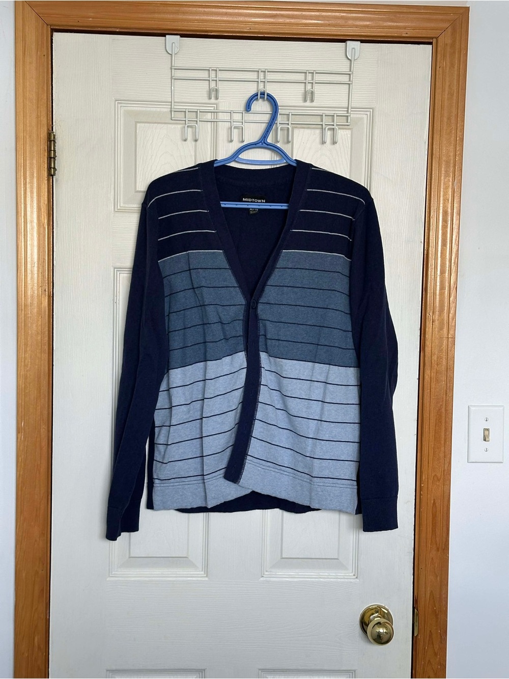 Men's Navy Striped Cardigan Sweater